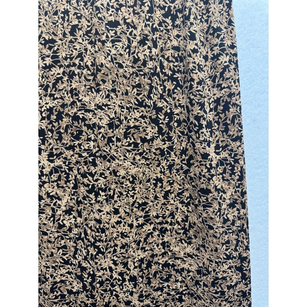 Vintage Dressbarn Small Black & Gold Floral Print Elastic Waist Midi Skirt - Picture 2 of 7